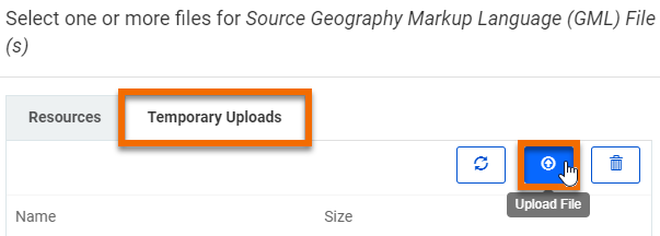 Click Temporary Uploads, click Upload File button